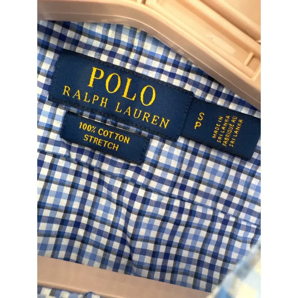 Polo Ralph Lauren button down long sleeve blue plaid shirt size S 100% cotton